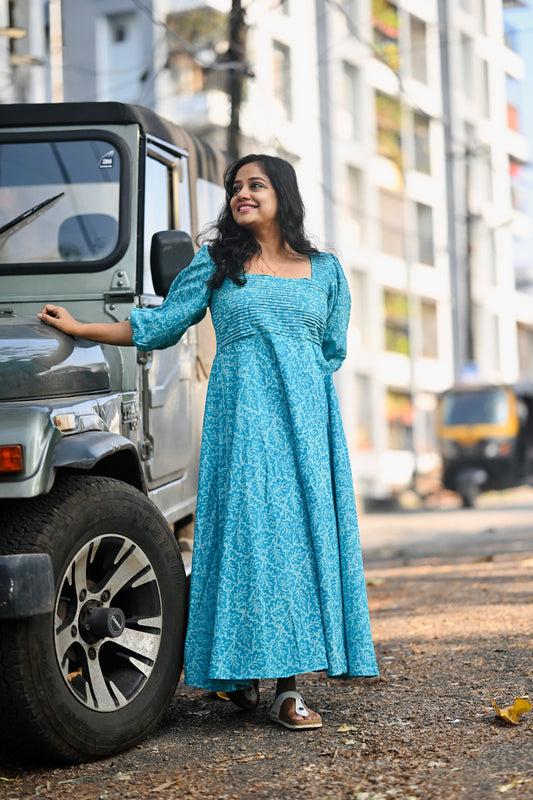 Cotton hand block print dress-SLM 0869