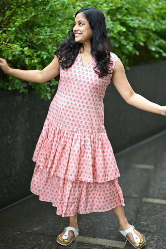 Sleeveless printed cotton dress - SLM 0918