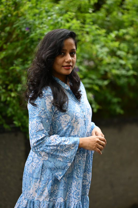 Flared cotton dress with sleeve - SLM 0916