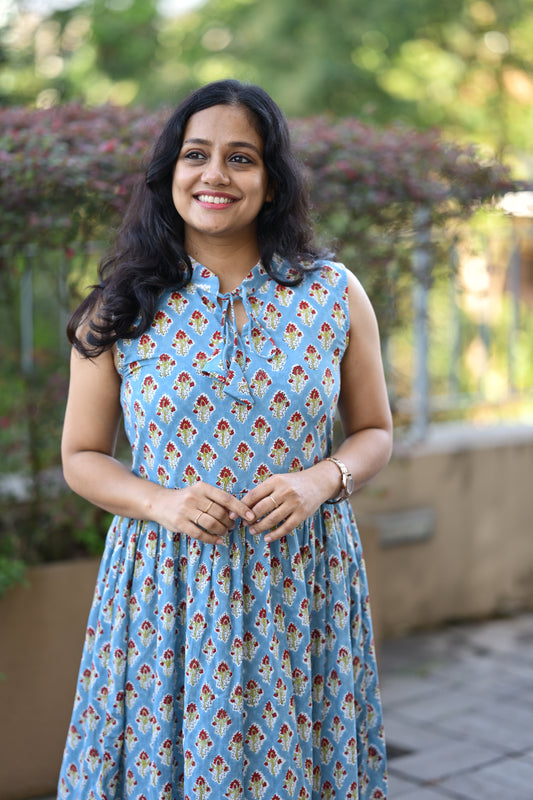 cotton sleevless flared dress-SLM 0923