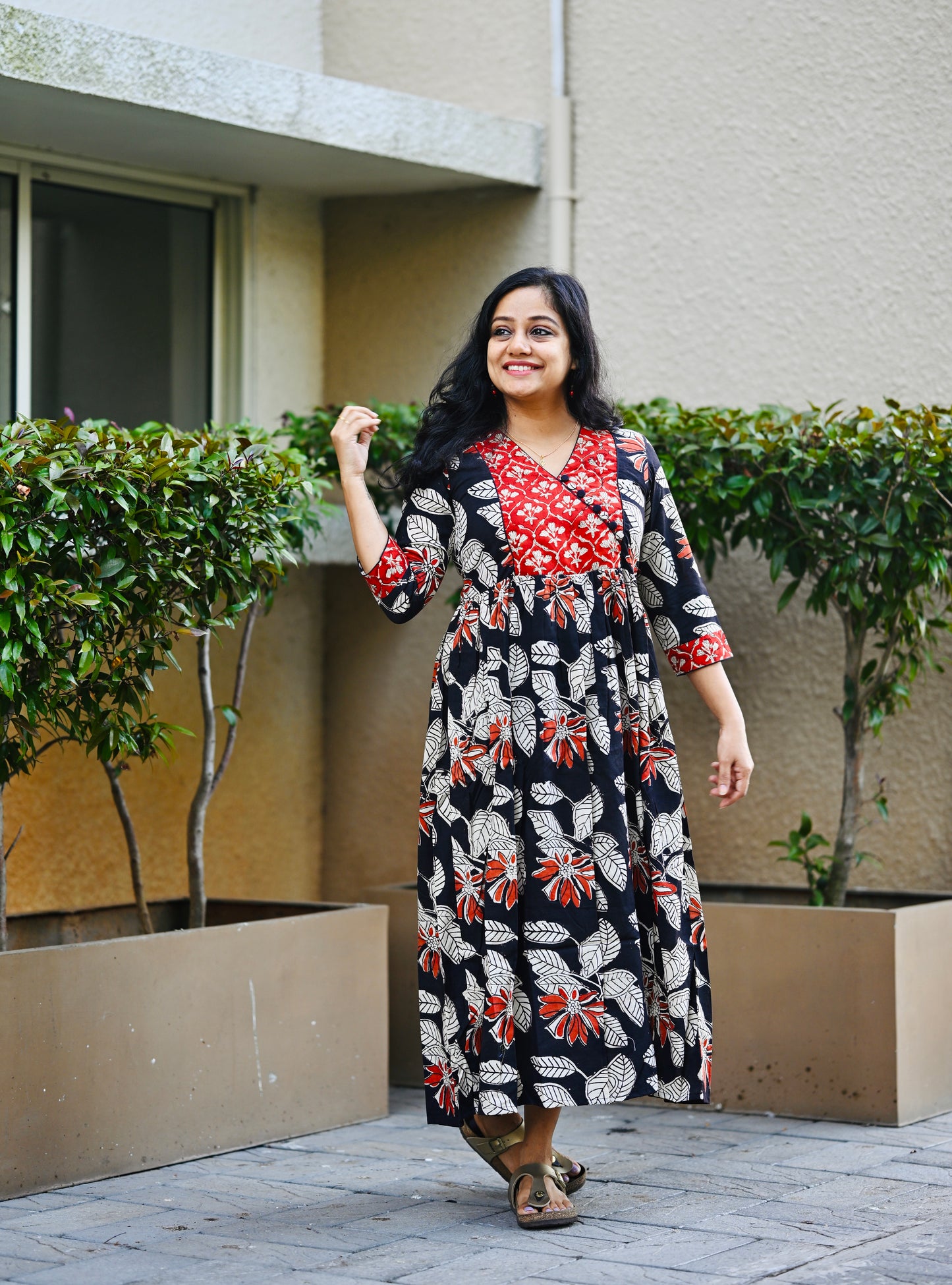 Cotton Hand Block Print Dress-SLM 0866