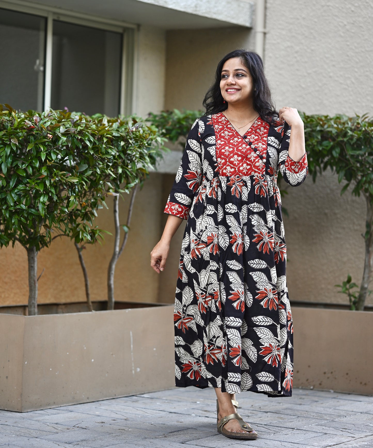 Cotton Hand Block Print Dress-SLM 0866