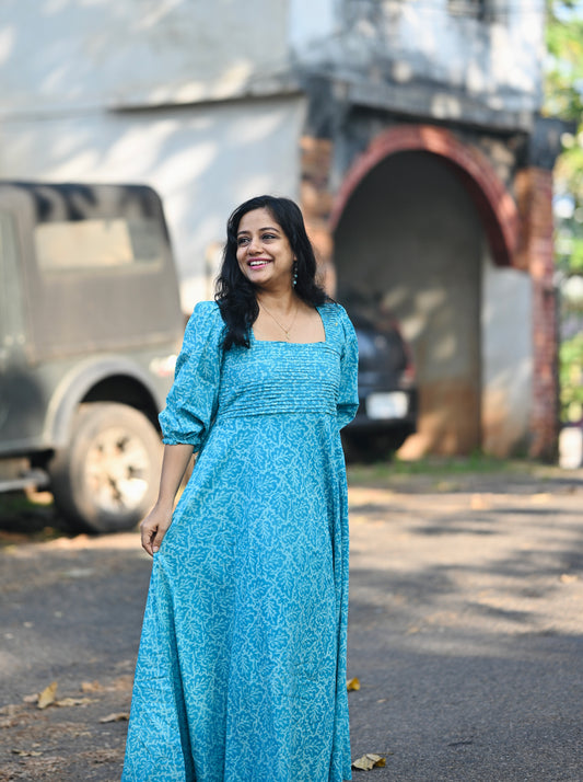 Cotton hand block print dress-SLM 0869