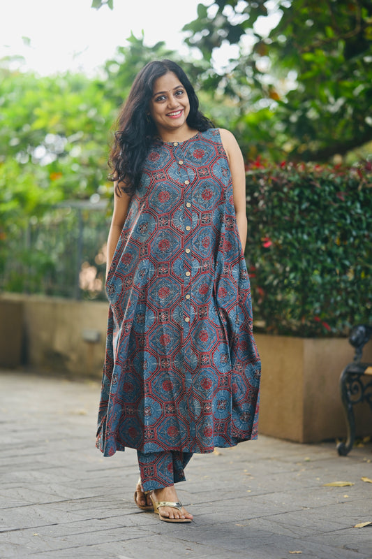 Cotton Hand Block Print Co Ord Set-SLM  0824