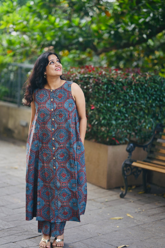 Cotton Hand Block Print Co Ord Set-SLM  0824